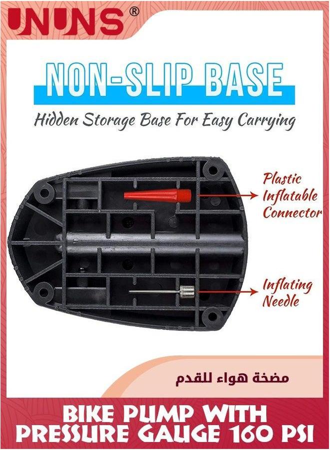 UNUNS Bike Pump With Pressure Gauge,160 PSI Presta Schrader Adapter Valve,Portable Foldable Bicycle Tire Pump,Aluminum Alloy Mini Air Pump,Universal Pumps For Balls Basketball Motorcycles Car,Red - Image 4
