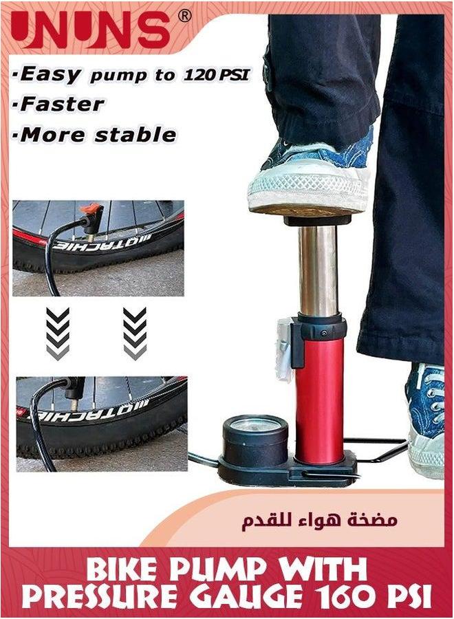UNUNS Bike Pump With Pressure Gauge,160 PSI Presta Schrader Adapter Valve,Portable Foldable Bicycle Tire Pump,Aluminum Alloy Mini Air Pump,Universal Pumps For Balls Basketball Motorcycles Car,Red - Image 5