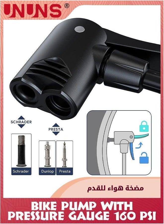 UNUNS Bike Pump With Pressure Gauge,160 PSI Presta Schrader Adapter Valve,Portable Foldable Bicycle Tire Pump,Aluminum Alloy Mini Air Pump,Universal Pumps For Balls Basketball Motorcycles Car,Red - Image 3