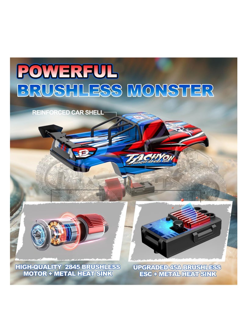 DEERC 1:10 Large Brushless RC Car for Adults, 3S 4X4 High Speed Monster Truck, 60+ KMH, All Terrain 2.4Ghz Hobby Electric RC Truck, Off-Road Remote Control Vehicle, 40+min, RC Crawler for Boys - Image 3