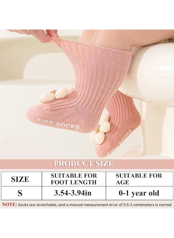 4 pairs of baby non-slip socks, toddler socks with traction, adorable floral design baby crew socks, perfect for active little ones—comfortable and safe. - Image 4