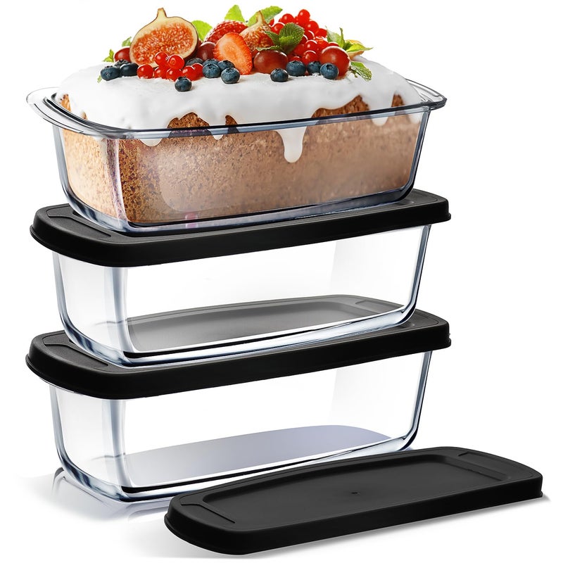 Nestl Set of 3 Glass Bread Loaf Pans for Baking Bread Pans for Homemade Breads Glass Food Storage Containers with Lids Glass Baking Dishes for Oven Pound Cake Pan Loaf Pan 19 Quart - Image 2