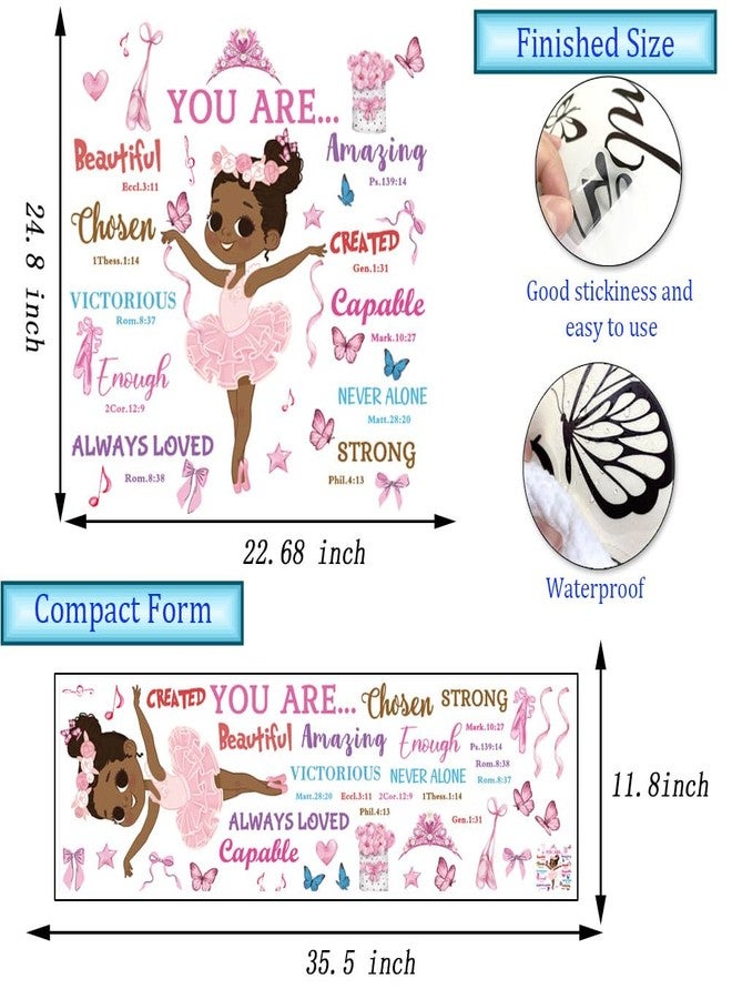 Datesno Black Girl Ballerina Wall Stickers Decals Inspirational Quotes You are Beautiful Peel and Stick Wall Art Decals Bedroom Nursery Pink Princess Girl Room Decor. - Image 3