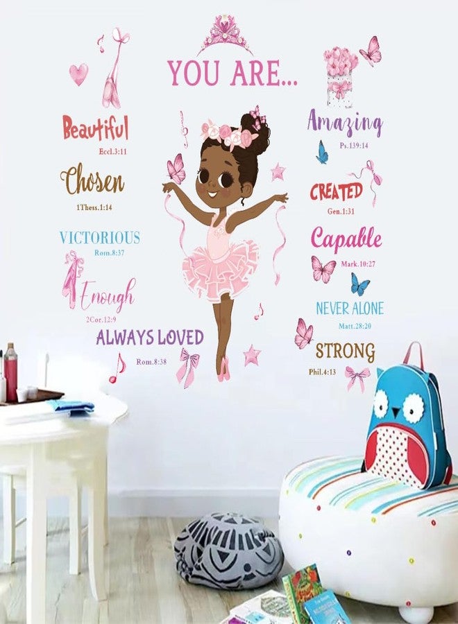 Datesno Black Girl Ballerina Wall Stickers Decals Inspirational Quotes You are Beautiful Peel and Stick Wall Art Decals Bedroom Nursery Pink Princess Girl Room Decor. - Image 2