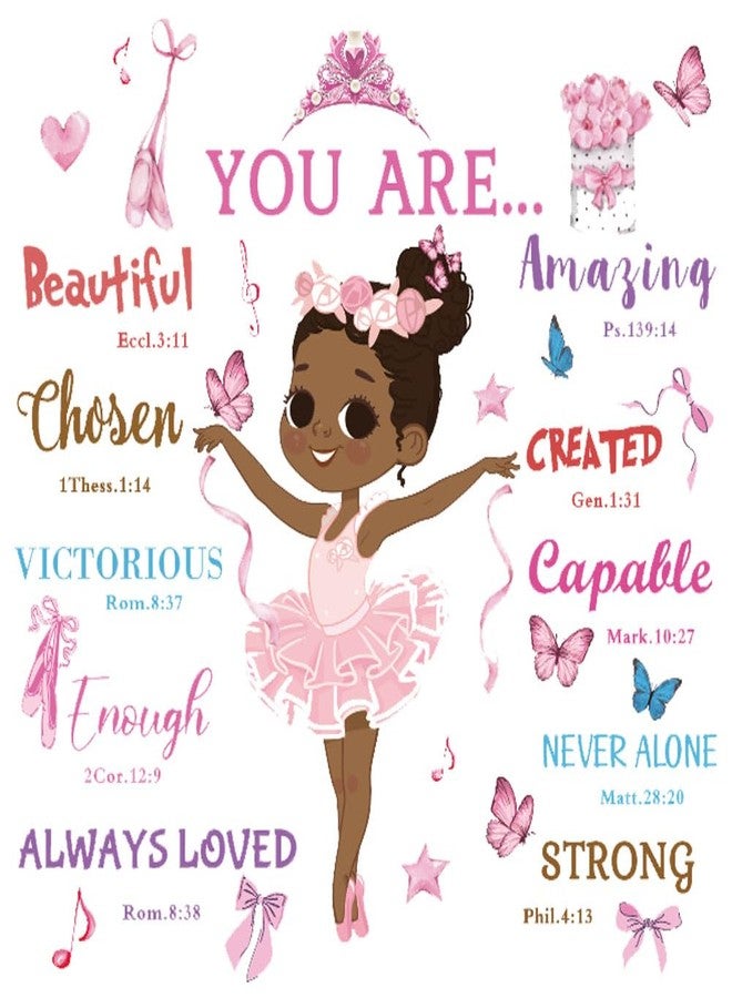 Datesno Black Girl Ballerina Wall Stickers Decals Inspirational Quotes You are Beautiful Peel and Stick Wall Art Decals Bedroom Nursery Pink Princess Girl Room Decor. - Image 1