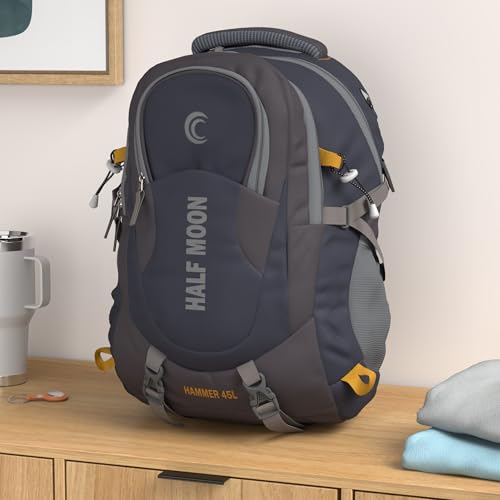 Half Moon 45L Hammer Waterproof Rucksack Bags for Man/Trekking Bags for Men | With 17.3" Laptop Compartment & Rain cover | For Trekking, Hiking, Travel Backpack for Men & Women (Navy Blue) - Image 2