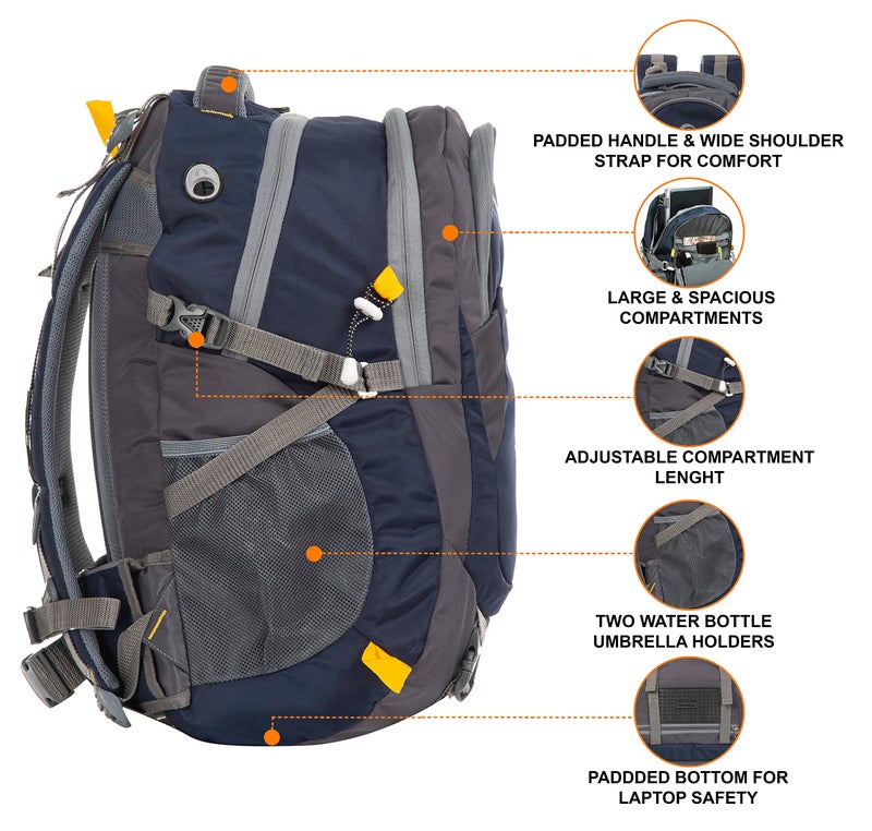 Half Moon 45L Hammer Waterproof Rucksack Bags for Man/Trekking Bags for Men | With 17.3" Laptop Compartment & Rain cover | For Trekking, Hiking, Travel Backpack for Men & Women (Navy Blue) - Image 4