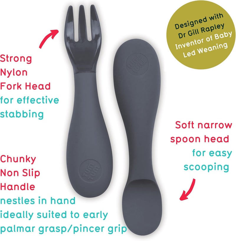 TUM TUM Baby Cutlery Set With Case Spoon  Fork for Self Feeding Silicone 6 Months Plus Grey - Image 3