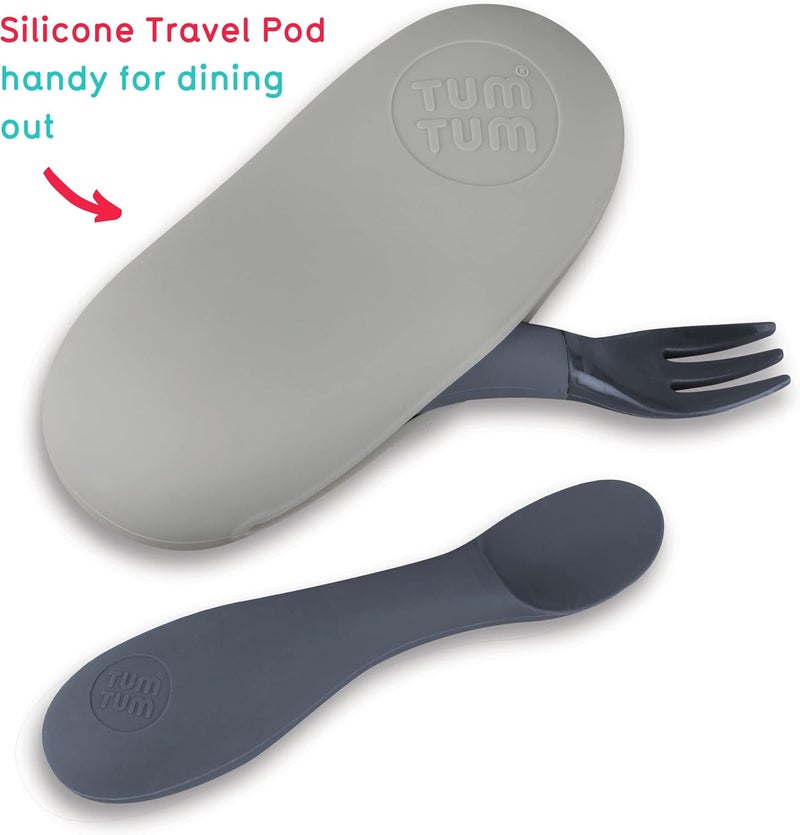 TUM TUM Baby Cutlery Set With Case Spoon  Fork for Self Feeding Silicone 6 Months Plus Grey - Image 4