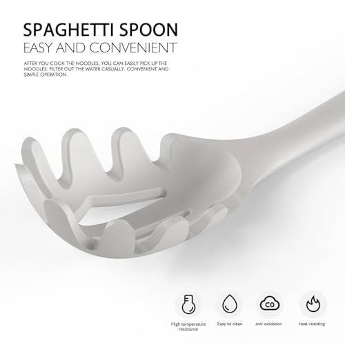 AVGPD Large Silicone Cooking Utensils Set - Heat Resistant Silicone Kitchen Utensils for Cooking w Wooden Handles, Spatula Set, Kitchen Utensil Gadgets Sets for Non-Stick Cookware, BPA Free (Cream White) - Image 5
