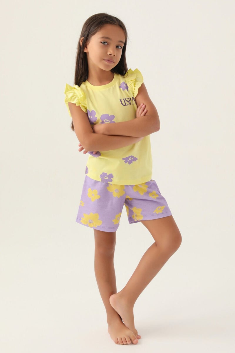 U.S. Polo Assn. Licensed Frilly Light Yellow Girls Shorts Set  - Image 1
