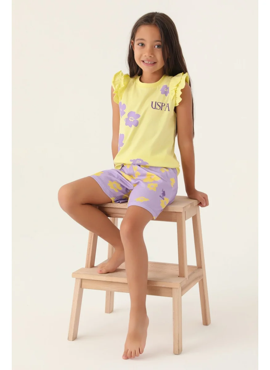 يو اس بولو اسن Licensed Frilly Light Yellow Girls Shorts Set