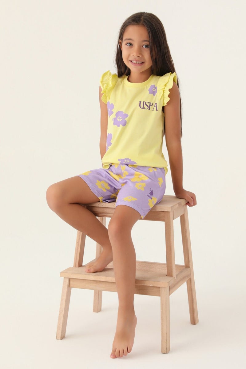 U.S. Polo Assn. Licensed Frilly Light Yellow Girls Shorts Set  - Image 2