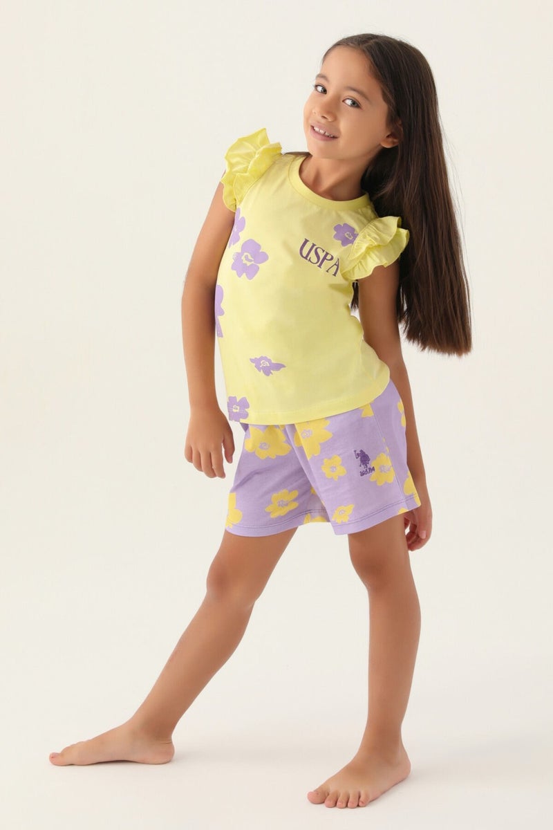 U.S. Polo Assn. Licensed Frilly Light Yellow Girls Shorts Set  - Image 3