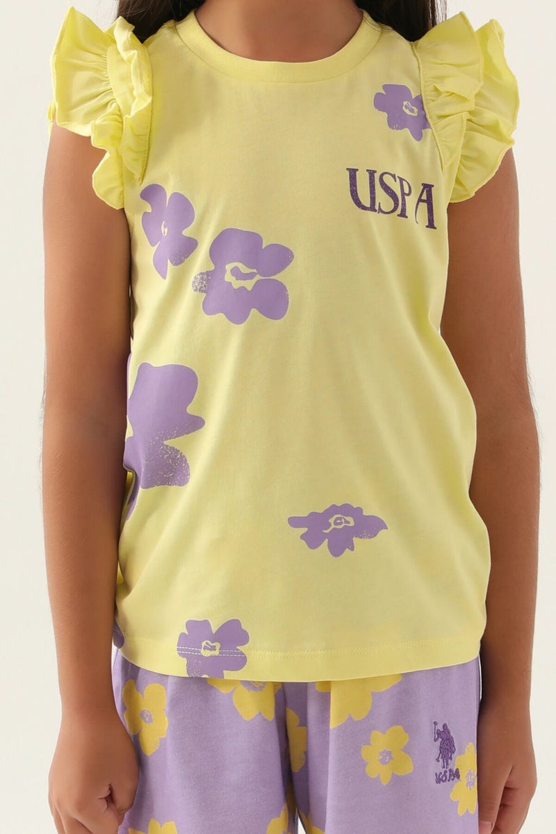 U.S. Polo Assn. Licensed Frilly Light Yellow Girls Shorts Set  - Image 4
