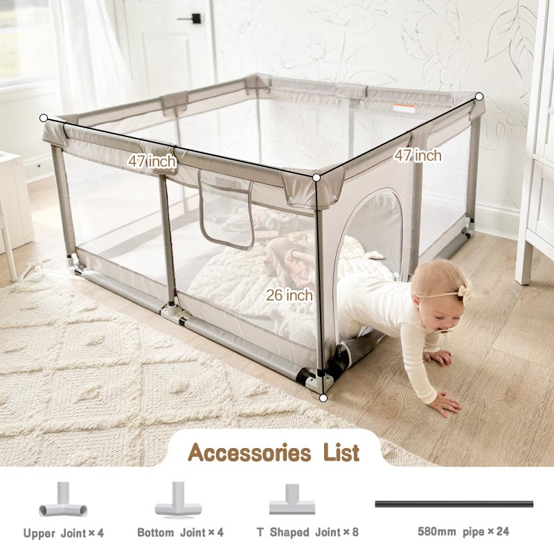 ZEEBABA Baby Playpen,Playpen, Playpen for Babies and Toddlers, Play Pen for Kids, Play Pens for Babies and Toddlers for Apartment (47 * 47 inch Grey with mat) - Image 3