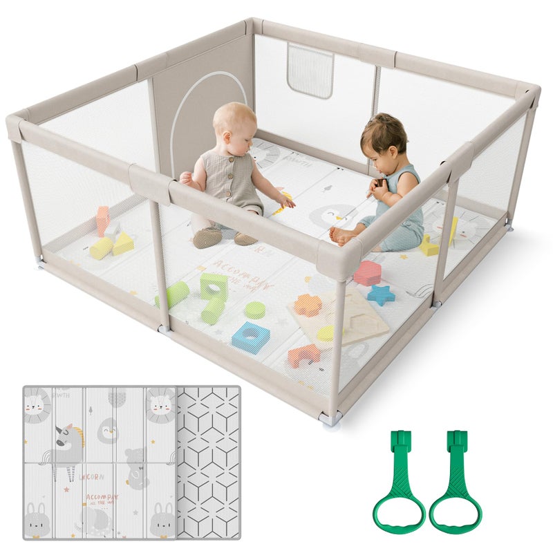 ZEEBABA Baby Playpen,Playpen, Playpen for Babies and Toddlers, Play Pen for Kids, Play Pens for Babies and Toddlers for Apartment (47 * 47 inch Grey with mat) - Image 1