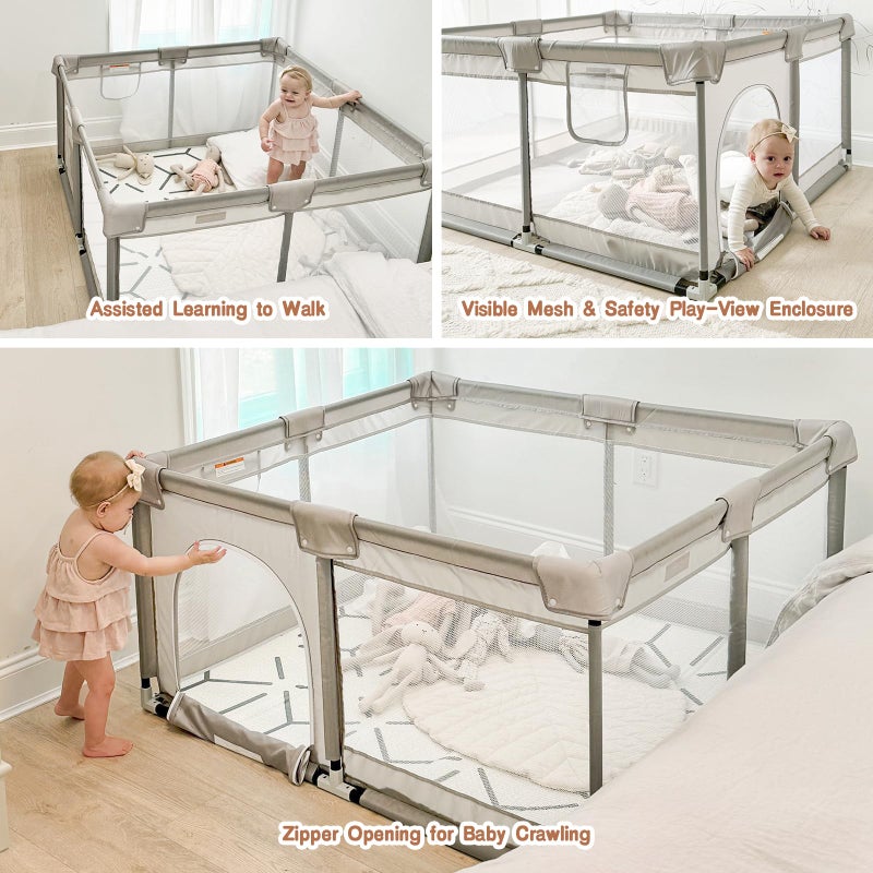 ZEEBABA Baby Playpen,Playpen, Playpen for Babies and Toddlers, Play Pen for Kids, Play Pens for Babies and Toddlers for Apartment (47 * 47 inch Grey with mat) - Image 2