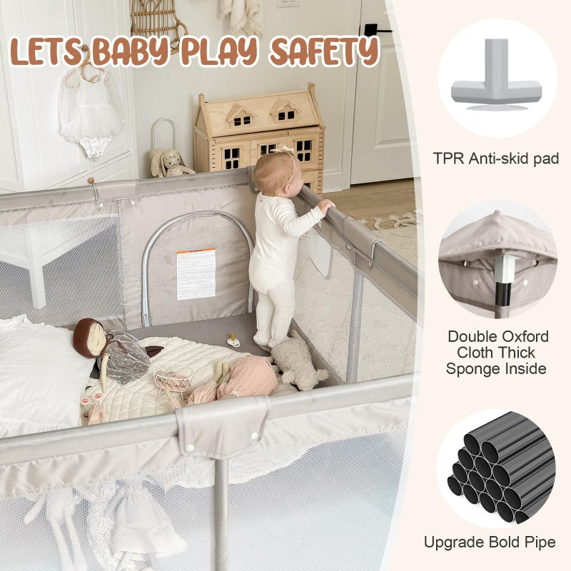 ZEEBABA Baby Playpen,Playpen, Playpen for Babies and Toddlers, Play Pen for Kids, Play Pens for Babies and Toddlers for Apartment (47 * 47 inch Grey with mat) - Image 5