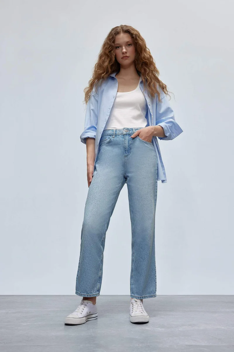 DeFacto Straight Fit High Waist Ankle Length Washed Jeans