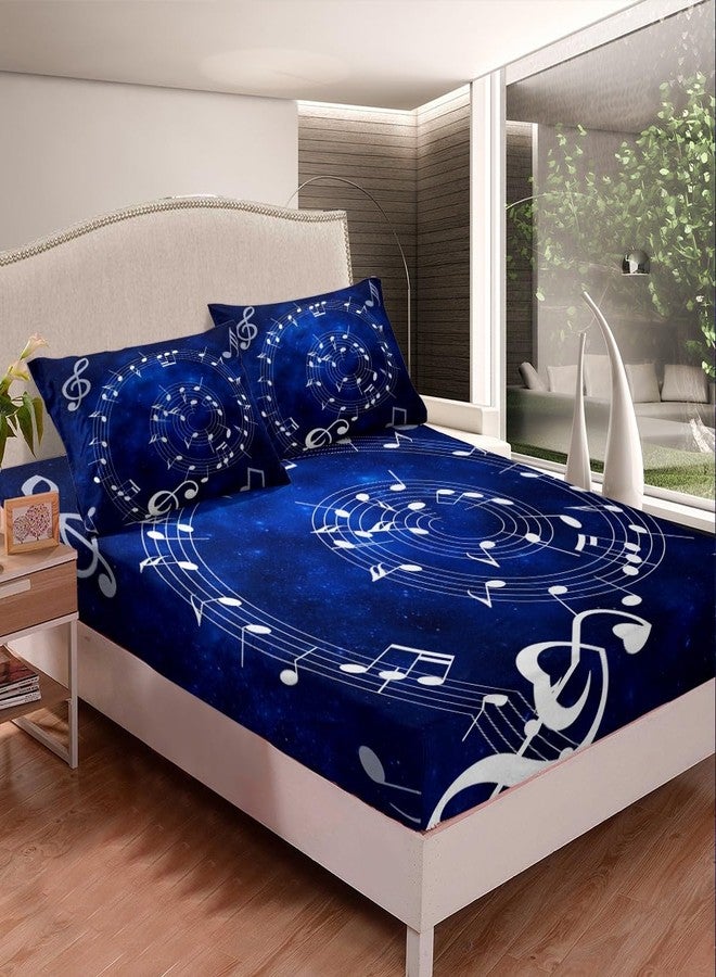 Homewish Music Note Swirl Sheet Set Kids Boys Girls Blue Starry Sky Fitted Sheets Set Full Size Music Stave Bedding Sheet Sets Includes 1 Flat Sheet,1 Fitted Sheet,2 Pillowcases - Image 2