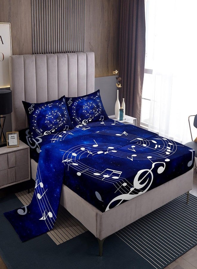 Homewish Music Note Swirl Sheet Set Kids Boys Girls Blue Starry Sky Fitted Sheets Set Full Size Music Stave Bedding Sheet Sets Includes 1 Flat Sheet,1 Fitted Sheet,2 Pillowcases - Image 1