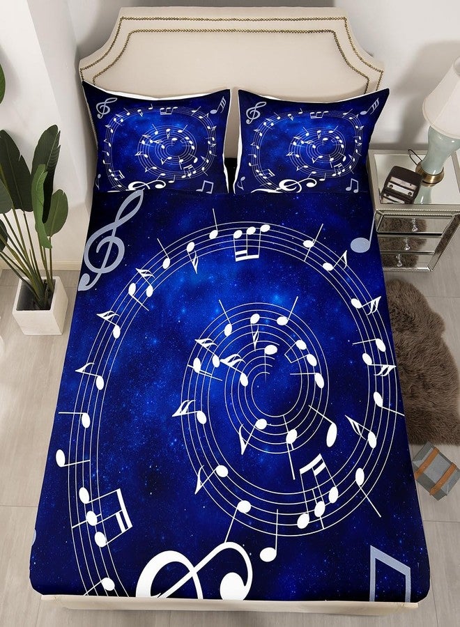 Homewish Music Note Swirl Sheet Set Kids Boys Girls Blue Starry Sky Fitted Sheets Set Full Size Music Stave Bedding Sheet Sets Includes 1 Flat Sheet,1 Fitted Sheet,2 Pillowcases - Image 4