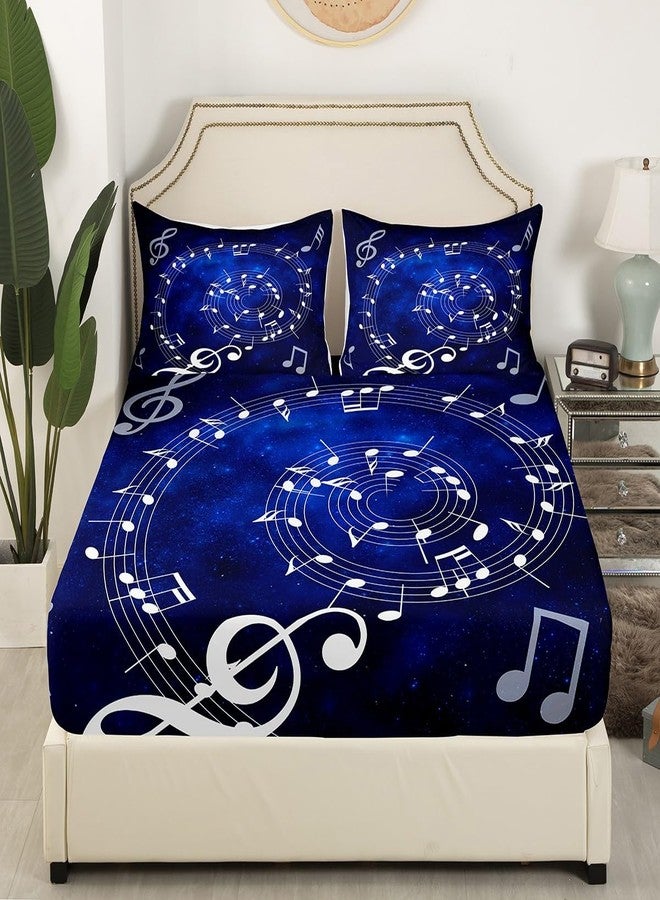 Homewish Music Note Swirl Sheet Set Kids Boys Girls Blue Starry Sky Fitted Sheets Set Full Size Music Stave Bedding Sheet Sets Includes 1 Flat Sheet,1 Fitted Sheet,2 Pillowcases - Image 3