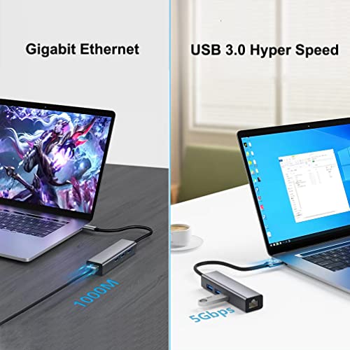 DTech محول DTECH 3 منافذ USB إلى Ethernet USB 3.0 مركز 10/100/1000 ميجابت في الثانية كابل شبكة سلكي محول للكمبيوتر المحمول والكمبيوتر المكتبي ولوحة المفاتيح والموجه والمودم والإنترنت - Image 3