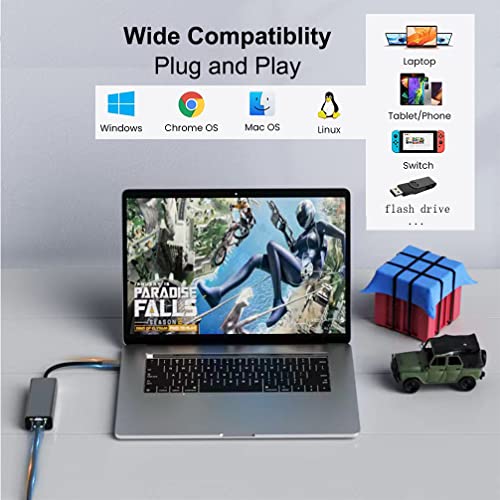 DTech محول DTECH 3 منافذ USB إلى Ethernet USB 3.0 مركز 10/100/1000 ميجابت في الثانية كابل شبكة سلكي محول للكمبيوتر المحمول والكمبيوتر المكتبي ولوحة المفاتيح والموجه والمودم والإنترنت - Image 4