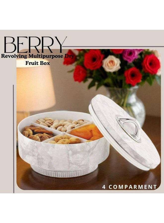 Nabhya Marble Print Revolving Round Shape 4 Section Multipurpose Dry Fruit Storage Container Set Box with Air-Tight Lid, Plastic Utility For Serving Sweets, Chocolates, Candy, Pickle & Kitchen (White) - Image 2
