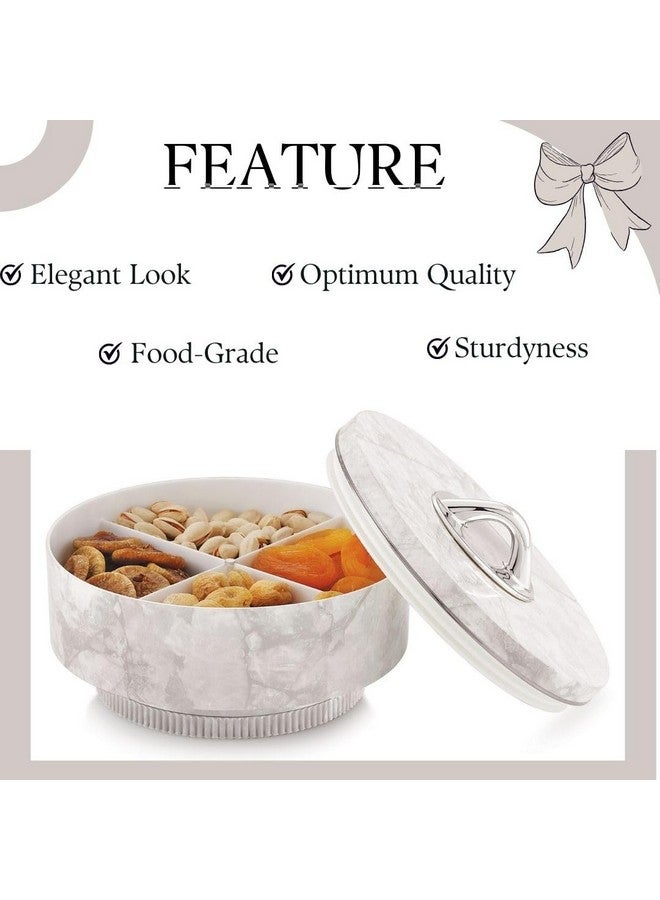 Nabhya Marble Print Revolving Round Shape 4 Section Multipurpose Dry Fruit Storage Container Set Box with Air-Tight Lid, Plastic Utility For Serving Sweets, Chocolates, Candy, Pickle & Kitchen (White) - Image 3