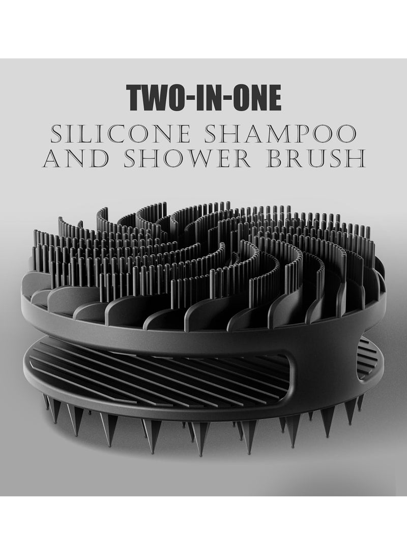 3 in 1 Silicone Brush, Face Towel, Body Shower Scrubber and Scalp Hair Massager Shampoo Brush, Deeply Cleanse Skin, Dandruff Removal and Hair Growth, Gentle for Women Men Sensitive Skin,  Food-Grade Silicone Body Scrubber Bath Shower Cleansing Brush, Gentle Exfoliating and Massaging, Nice Foaming, More Hygienic and Last Longer ,1 Pack (Black) - Image 2