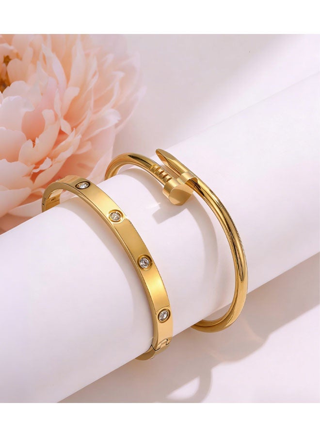 18K Gold Plated Love Nail Bangle Bracelet Set Stackable Dupes Stainless Steel Bangle Set For Love Trendy Jewelry - Image 5