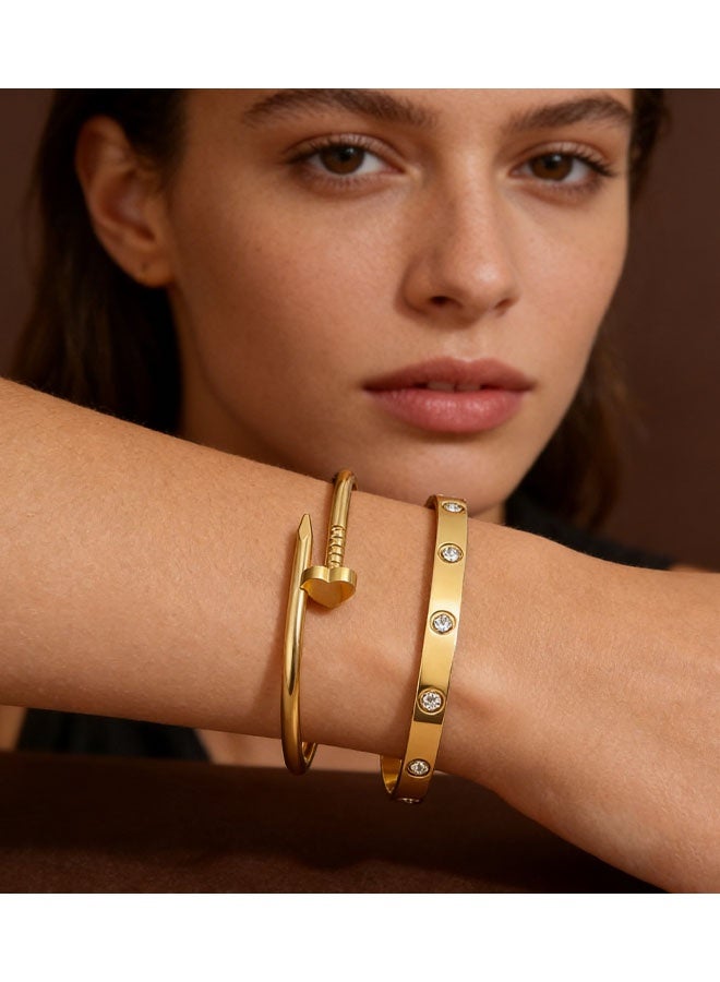 18K Gold Plated Love Nail Bangle Bracelet Set Stackable Dupes Stainless Steel Bangle Set For Love Trendy Jewelry - Image 4