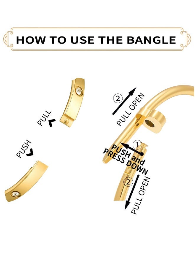 18K Gold Plated Love Nail Bangle Bracelet Set Stackable Dupes Stainless Steel Bangle Set For Love Trendy Jewelry - Image 3