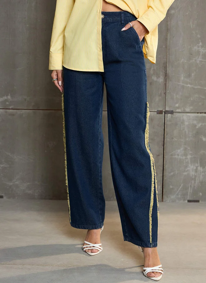 High-Rise Dark Blue Straight Fit Jeans for Women