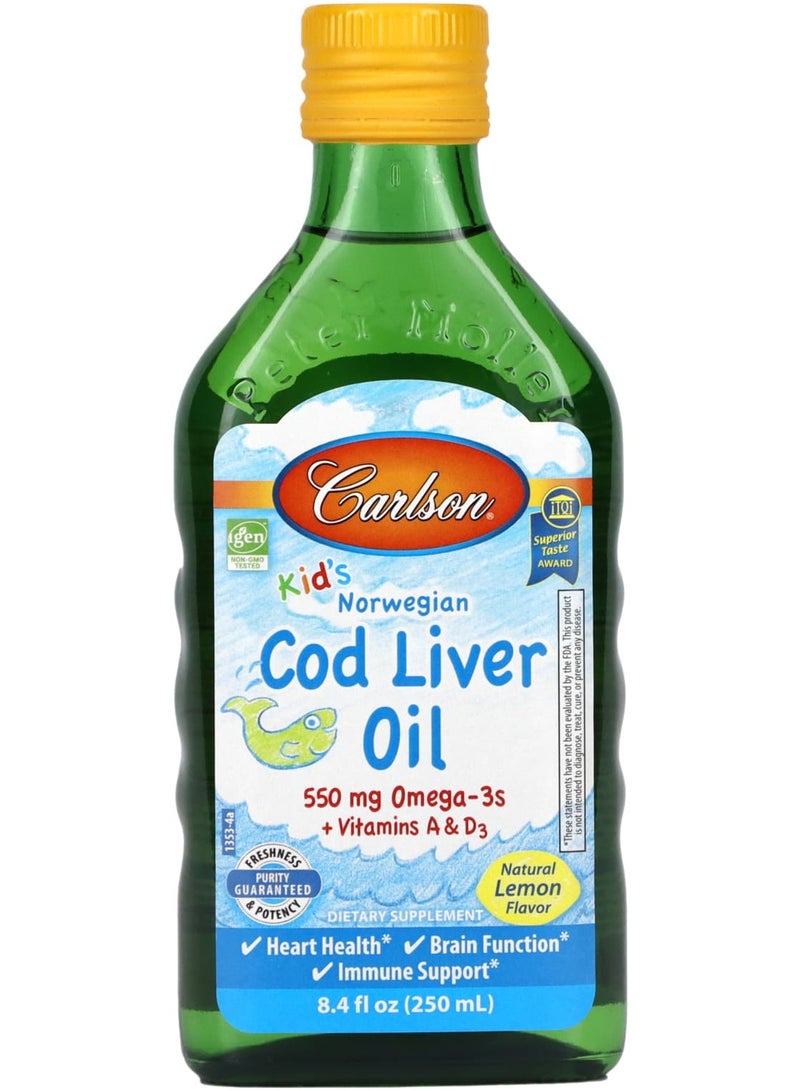 زيت كبد سمك القد النرويجي للأطفال، بنكهة الليمون الطبيعي، 8.4 أونصة سائلة (250 مل)
