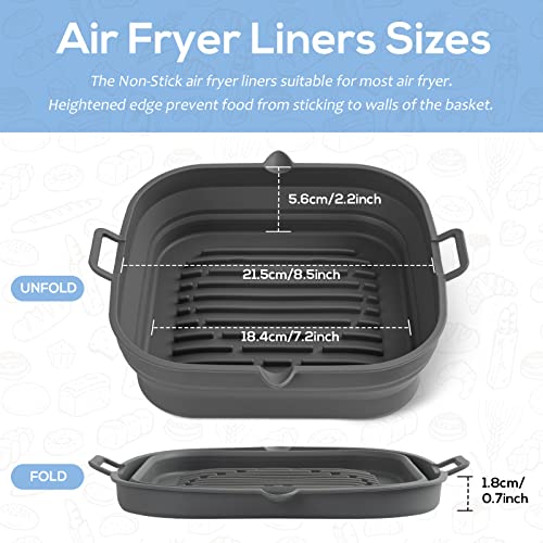 Loveuing Silicone Air Fryer Liners Square - Reusable Airfryer Collapsible Basket - Easy to Clean Air Fryers Pot for 5.8 to 8 Qt Baking Tray Oven Accessories, 8.5 Inch Large - Image 3