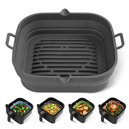 Loveuing Silicone Air Fryer Liners Square - Reusable Airfryer Collapsible Basket - Easy to Clean Air Fryers Pot for 5.8 to 8 Qt Baking Tray Oven Accessories, 8.5 Inch Large - Image 1