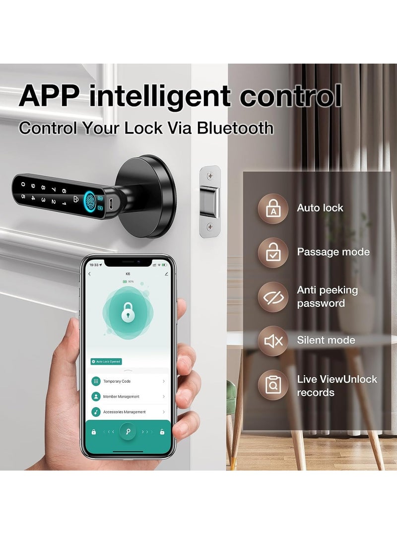 كاست ويف - قفل الباب الذكي بصمات الأصابع - مقبض الباب البيومترية مع لوحة مفاتيح رمزية | مقبض الدخول بدون مفتاح | التحكم في التطبيق | مثالي للمنازل والفنادق والمكاتب والشقق - Image 1