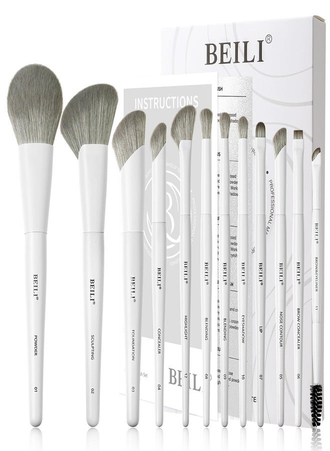BEILI Makeup Brush Set,White Makeup Brush Set, 12 Vegan Makeup Brushes for Powder Foundation, Concealer, Eyebrows, Eyeshadow, Contour, Eyeliner, Blender Eye Brush - Image 1