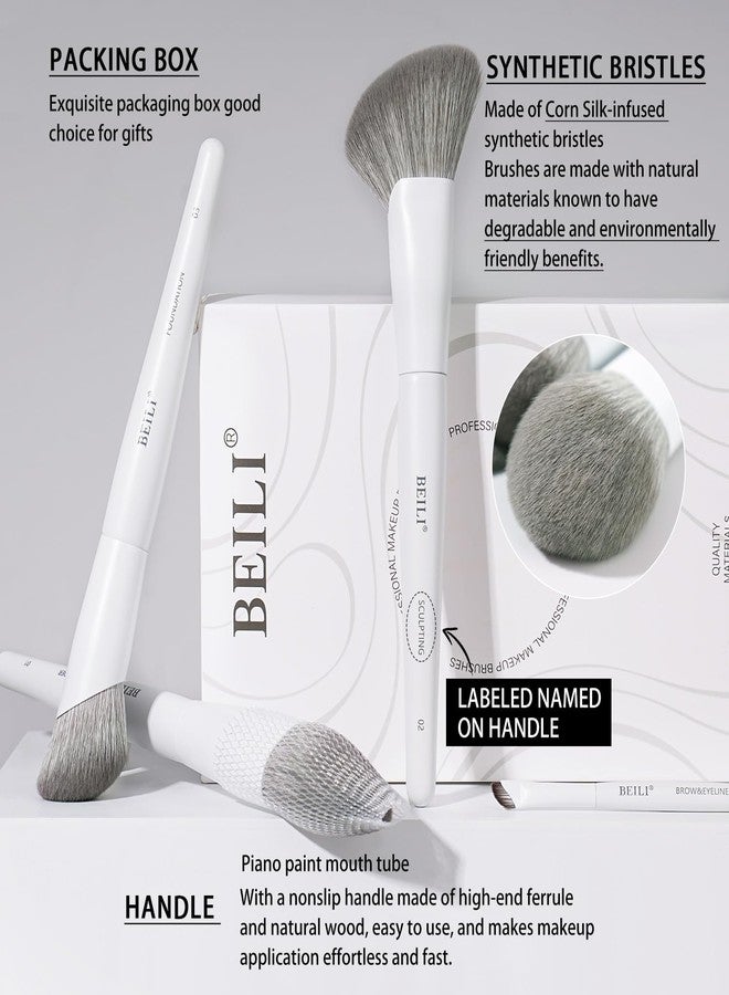 BEILI Makeup Brush Set,White Makeup Brush Set, 12 Vegan Makeup Brushes for Powder Foundation, Concealer, Eyebrows, Eyeshadow, Contour, Eyeliner, Blender Eye Brush - Image 3