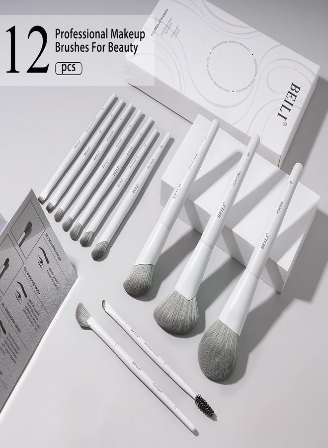 BEILI Makeup Brush Set,White Makeup Brush Set, 12 Vegan Makeup Brushes for Powder Foundation, Concealer, Eyebrows, Eyeshadow, Contour, Eyeliner, Blender Eye Brush - Image 2
