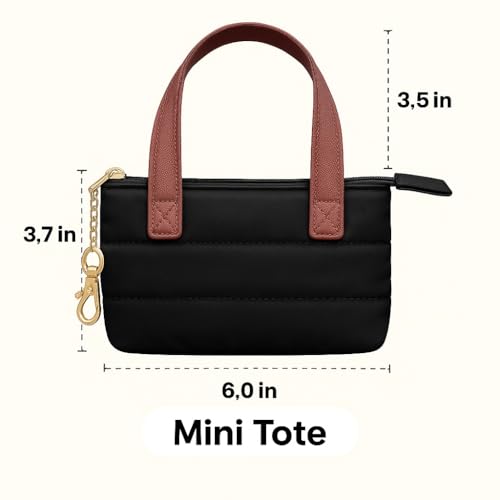 MyfavoriteK Mini Puffer Tote Bag Keychain Puffy Purse Keyring with Gold Heart Charm Cute Bag Charm Gift for Women Girls Teens Key Ring (Black) - Image 5