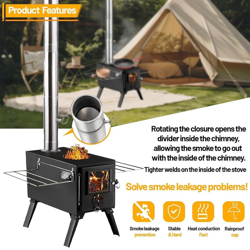 AVOFOREST Hot Tent Stove,AVOFOREST Wood Burning Stove,Small Wood Stove with 7 Stainless Chimney Pipes for Outdoor Heating & Cooking, Ice Fishing, Hunting - Image 4