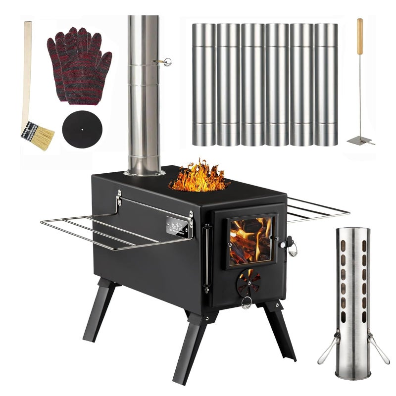 AVOFOREST Hot Tent Stove,AVOFOREST Wood Burning Stove,Small Wood Stove with 7 Stainless Chimney Pipes for Outdoor Heating & Cooking, Ice Fishing, Hunting - Image 1