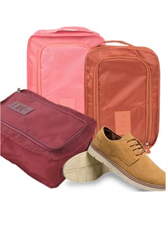 Excefore Travel Shoe Bag, 3-Piece Set Foldable Waterproof Shoe Bag Organizer For Packing, Travel Essentials For Flying, Shoe Travel Bag, Burgundy/Orange/Pink  - Image 4