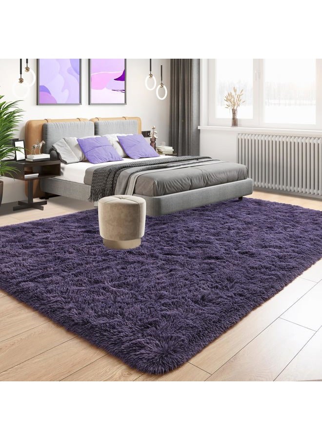 Tepook Super Soft Fluffy Rug for Bedroom, Modern Shaggy Fuzzy Kids Rugs for Living Room, Plush Indoor Nursery Home Decor Dorm Carpet with Non-Slip Bottom, Gray Purple, 4 X 6 Feet - Image 3