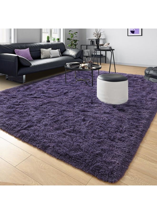 Tepook Super Soft Fluffy Rug for Bedroom, Modern Shaggy Fuzzy Kids Rugs for Living Room, Plush Indoor Nursery Home Decor Dorm Carpet with Non-Slip Bottom, Gray Purple, 4 X 6 Feet - Image 2
